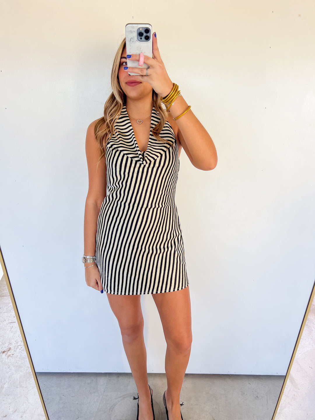black and white striped mini dress Black/White Striped Cowl Mini Dress – JD Ranch Boutique
