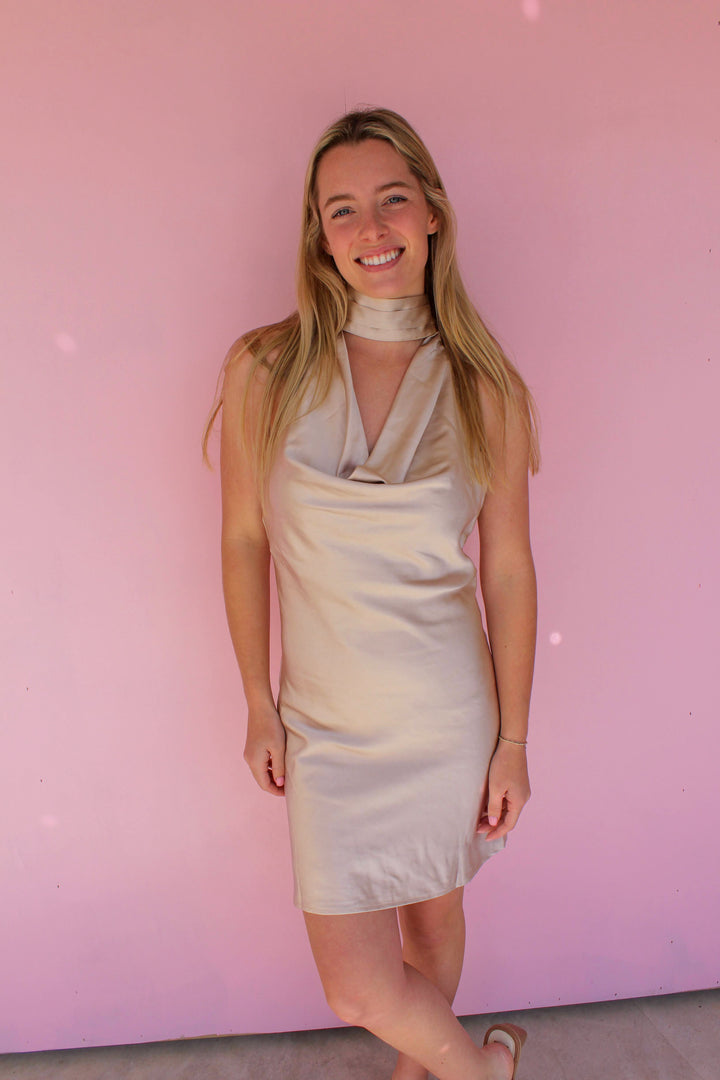 Satin Halter Dress in Champagne
