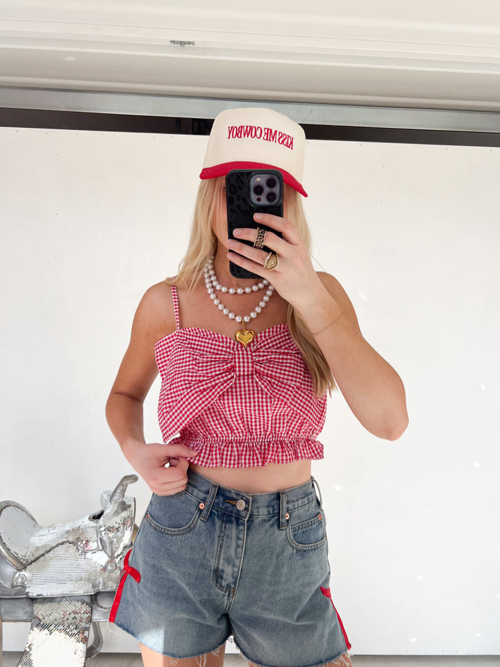 Gingham Bow Cropped Tank