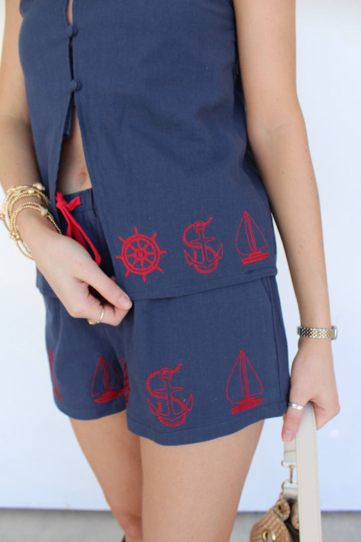 Embroidered Navy Nautical Set