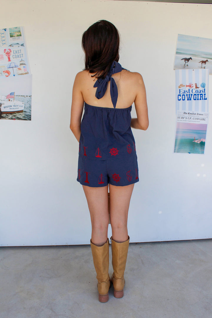 Embroidered Navy Nautical Set