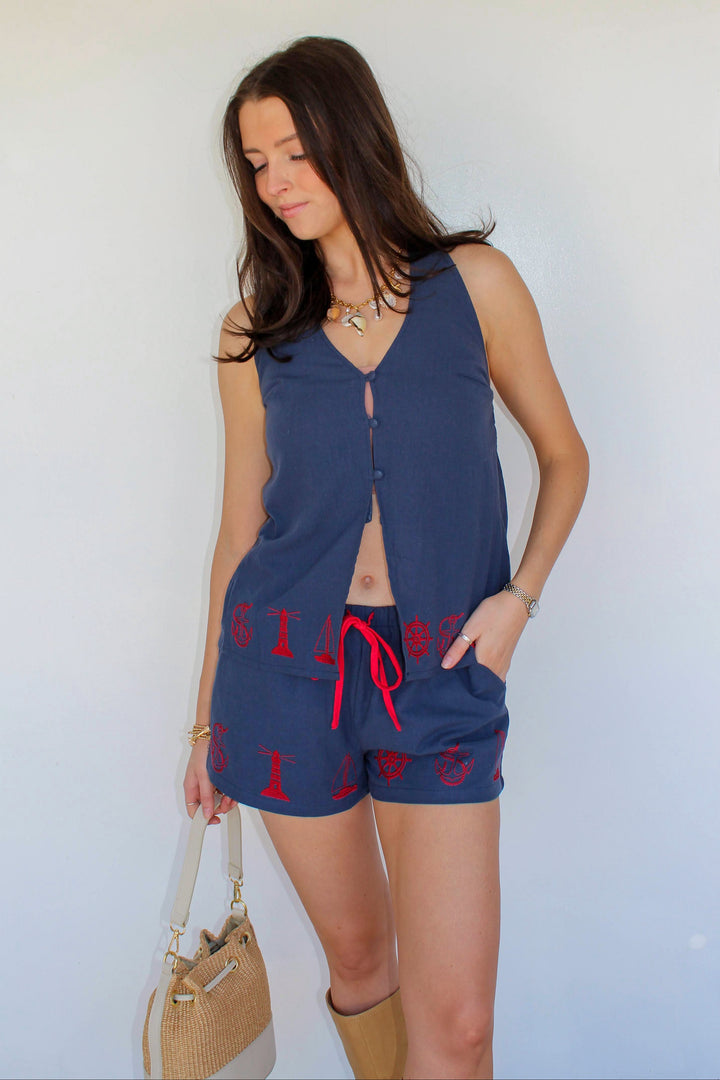 Embroidered Navy Nautical Set