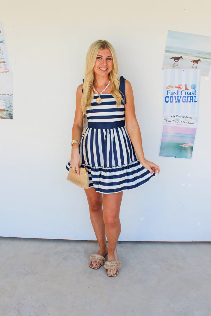 Navy and White Striped Mini Dress