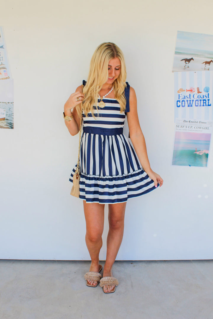 Navy and White Striped Mini Dress