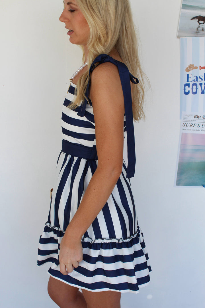 Navy and White Striped Mini Dress