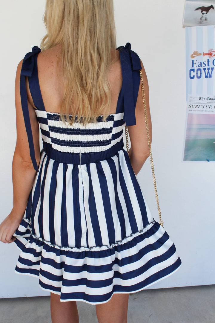 Navy and White Striped Mini Dress