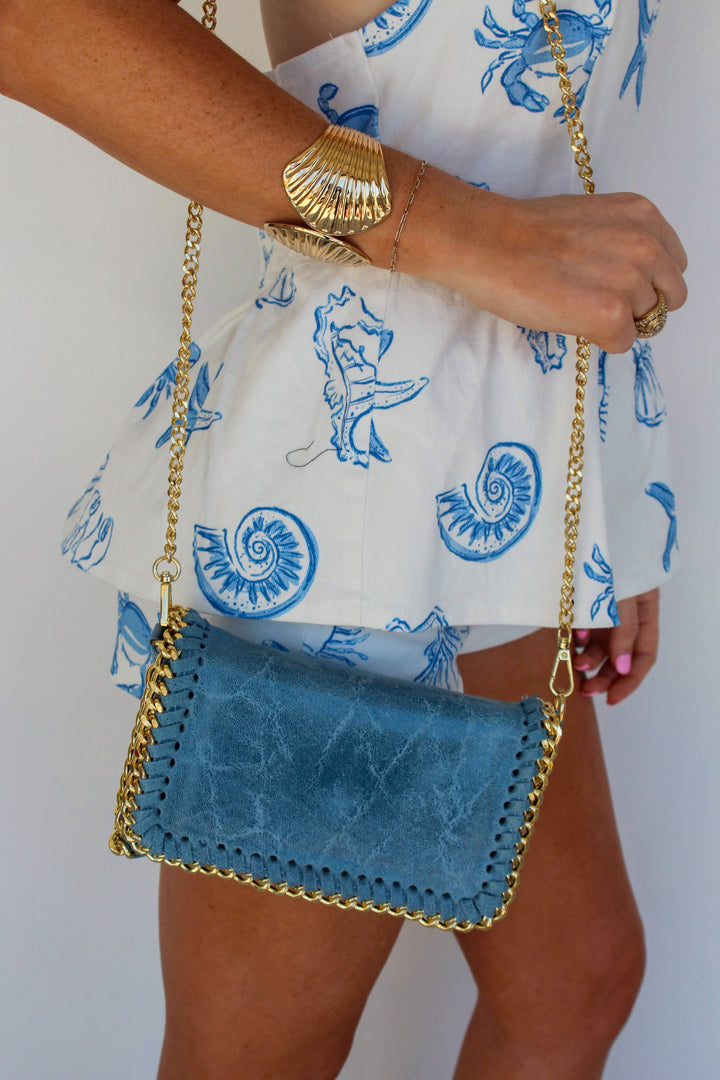 Leather Side Purse in Blue