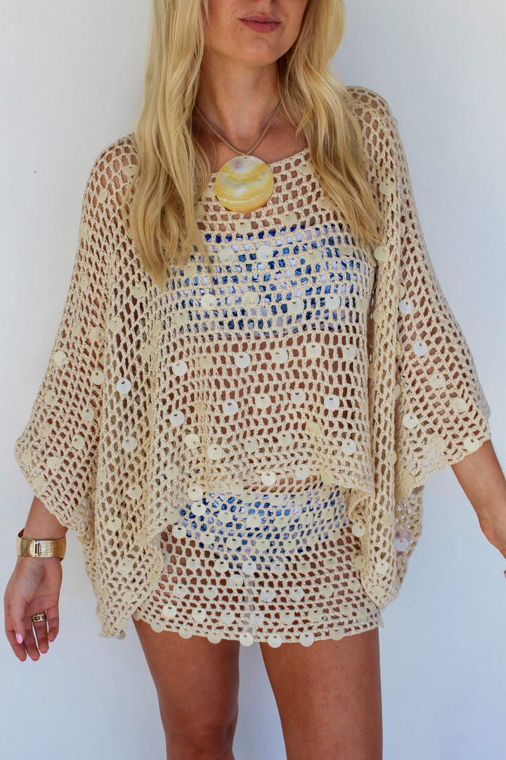 Sequin Crochet Set in Beige