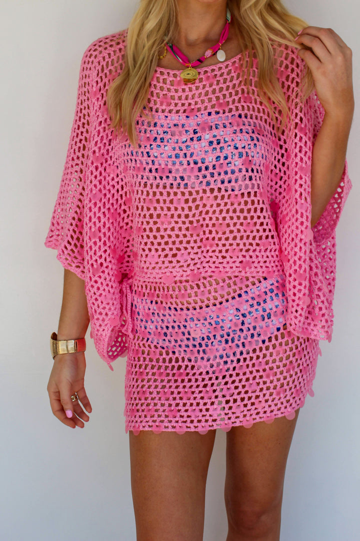 Pink Crochet Sequin Set