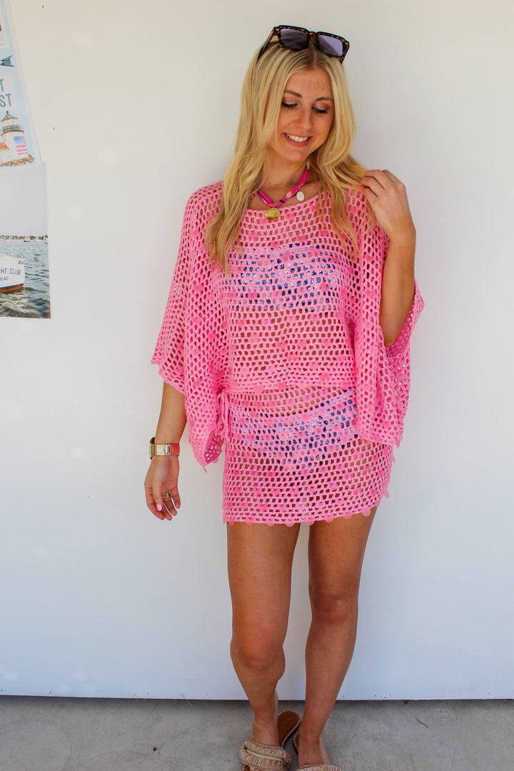 Pink Crochet Sequin Set