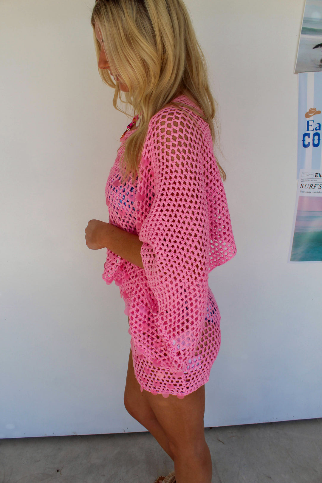 Pink Crochet Sequin Set