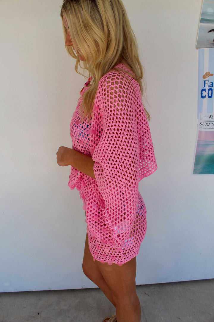 Pink Crochet Sequin Set