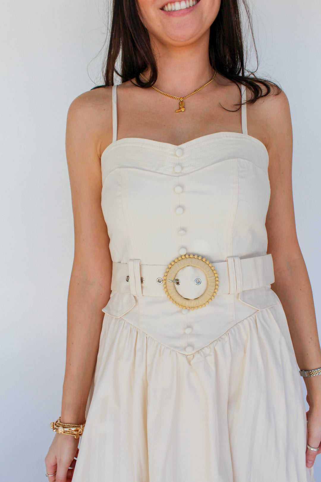 Belted Maxi Dress in Cream