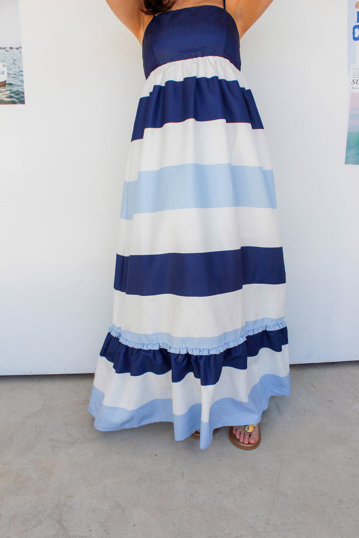 Navy Striped Maxi Dress