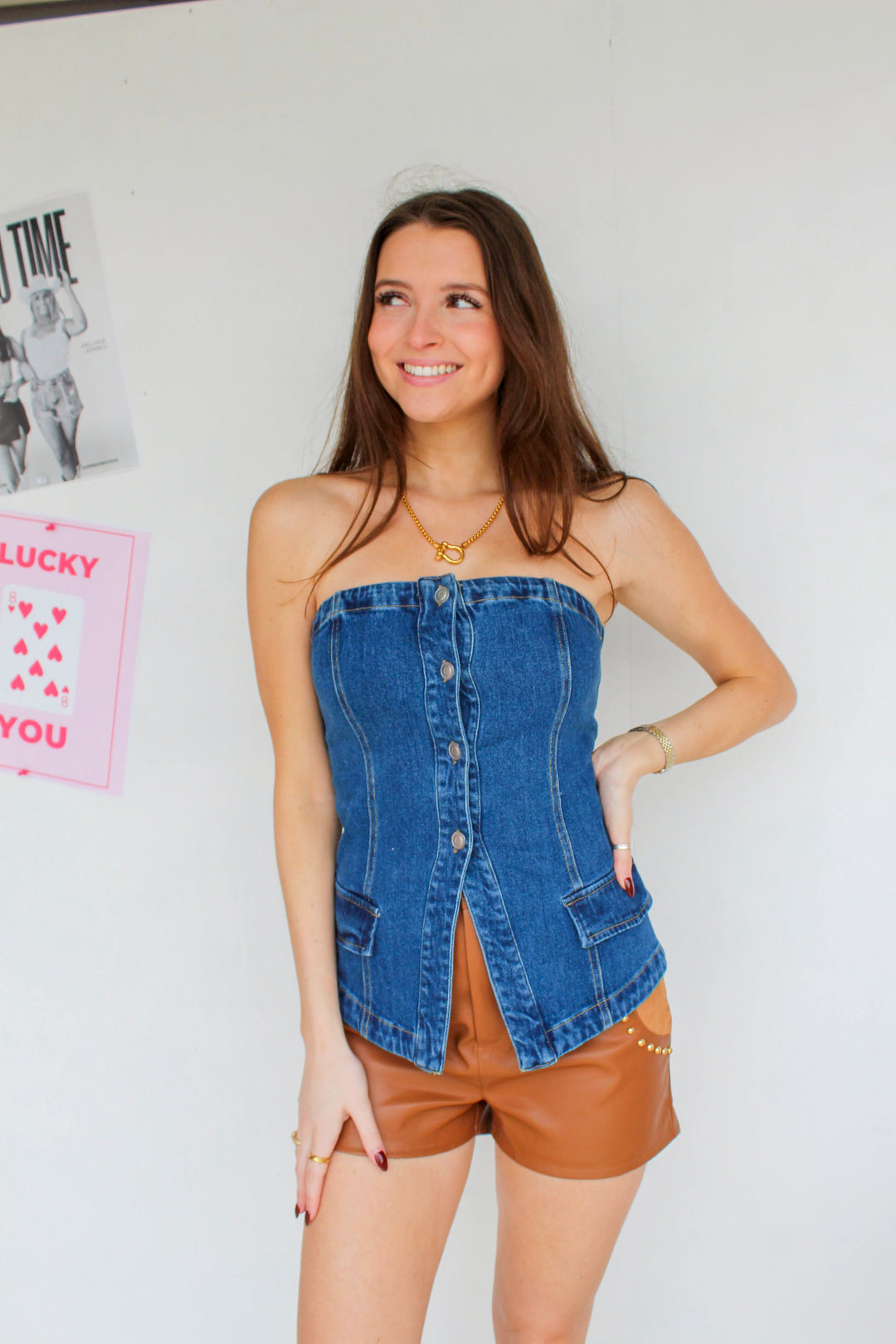 Denim Button Down Tube Top