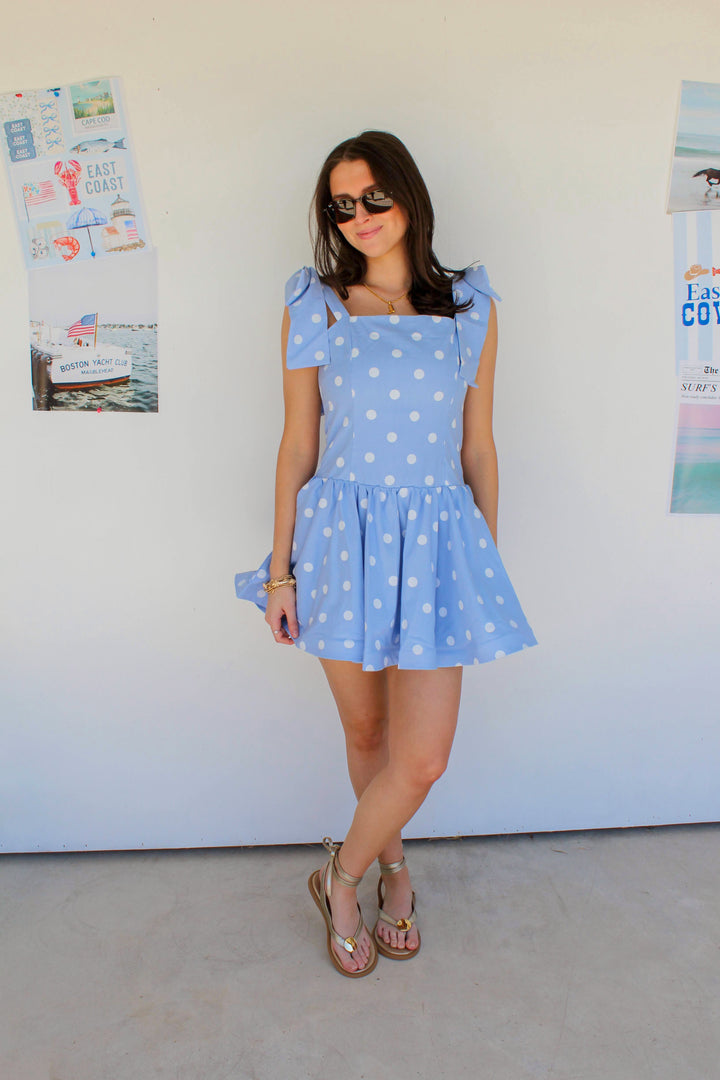 Blue Polka Dot Mini Dress