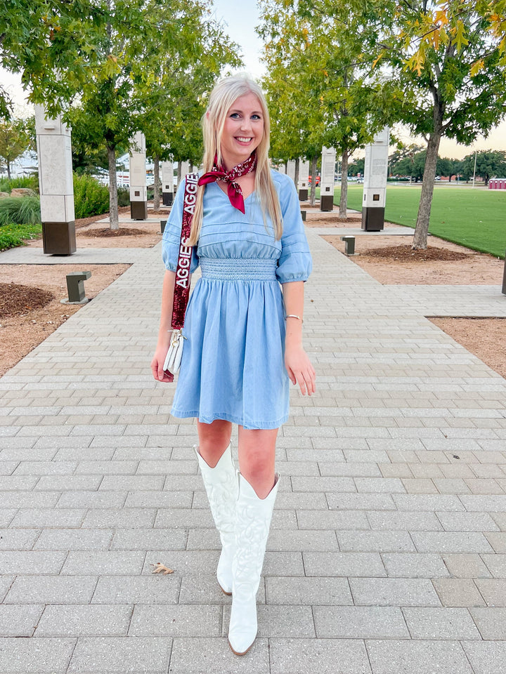 Denim Smocked Waist Dress