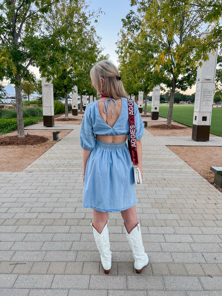 Denim Smocked Waist Dress