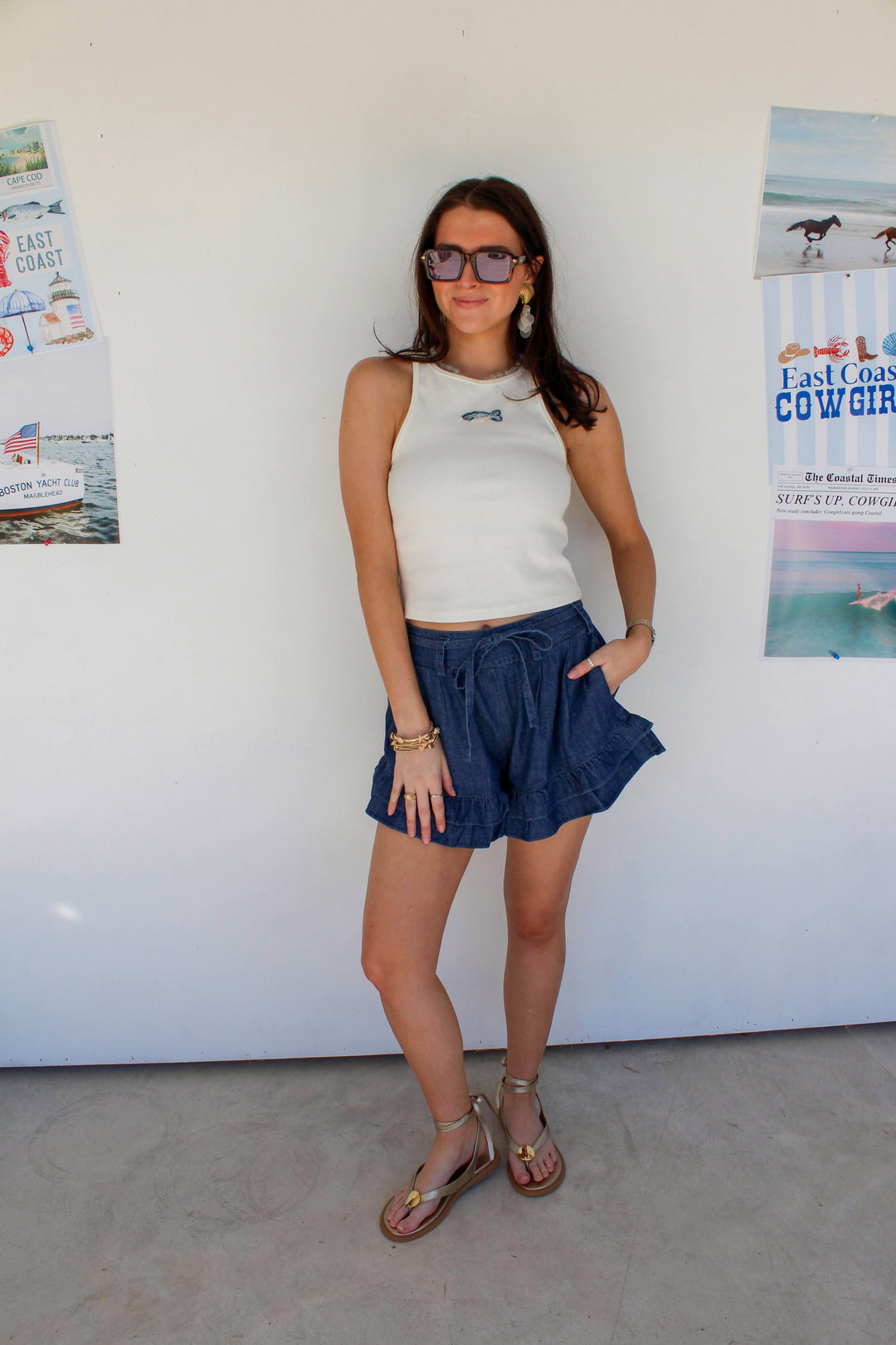 Dark Wash Denim Ruffle Shorts