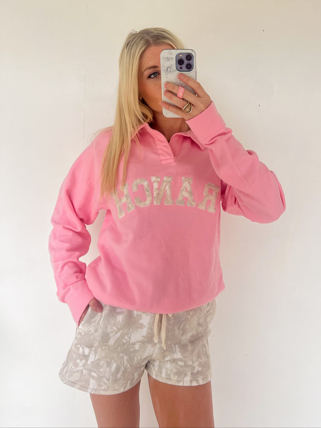 Pink RANCH Collared Pullover