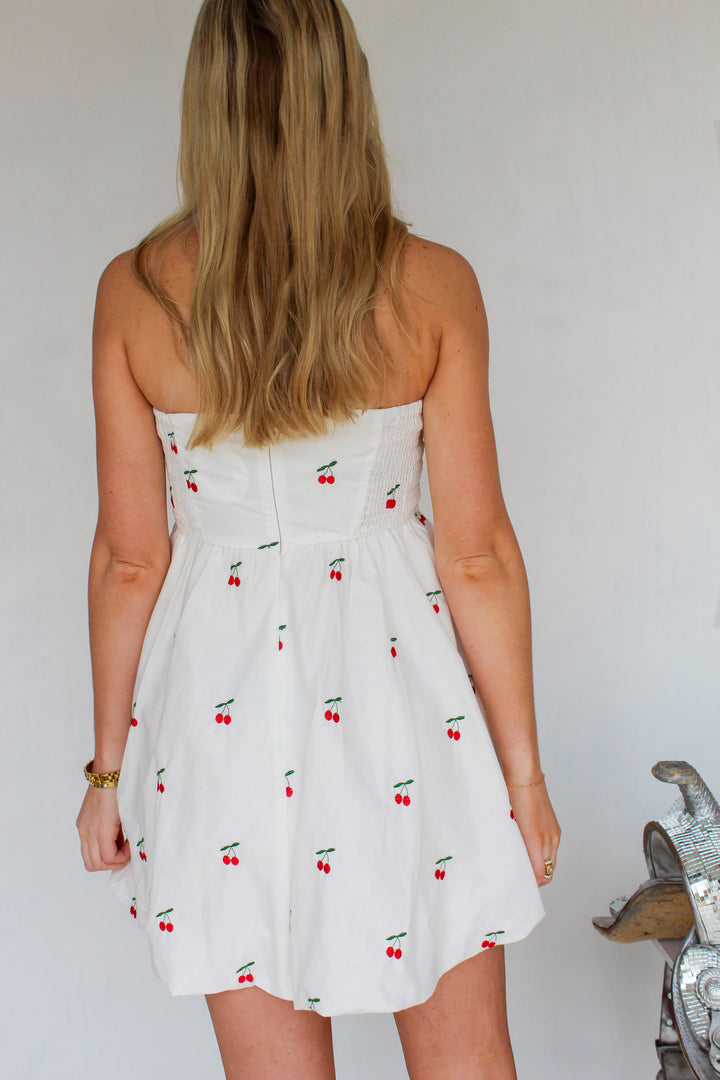 Embroidered Cherries Bubble Hem Dress