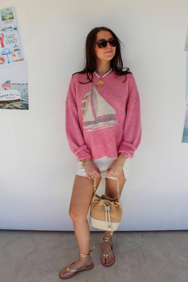 Pink Sail Boat Sweater