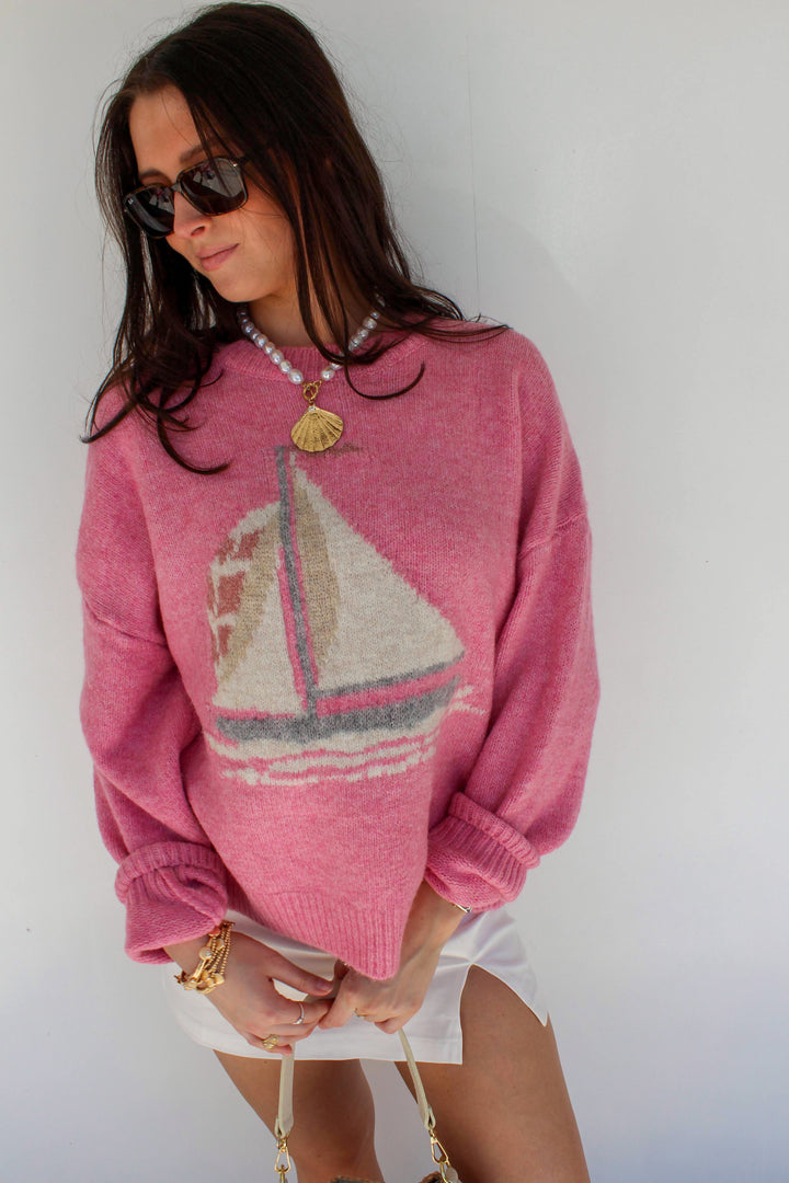 Pink Sail Boat Sweater