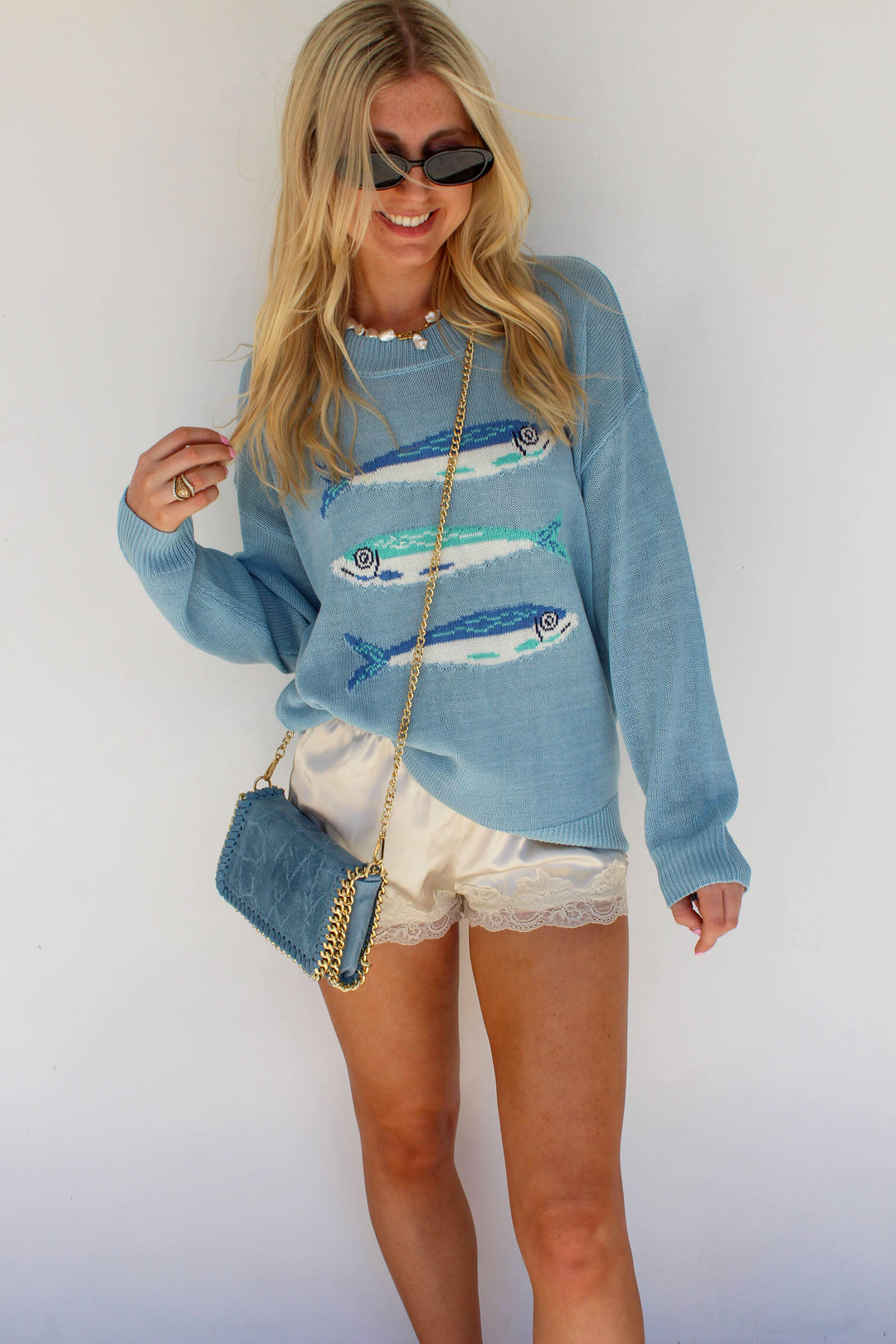 Light Blue Fish Knit Sweater