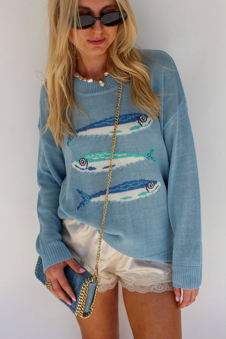 Light Blue Fish Knit Sweater