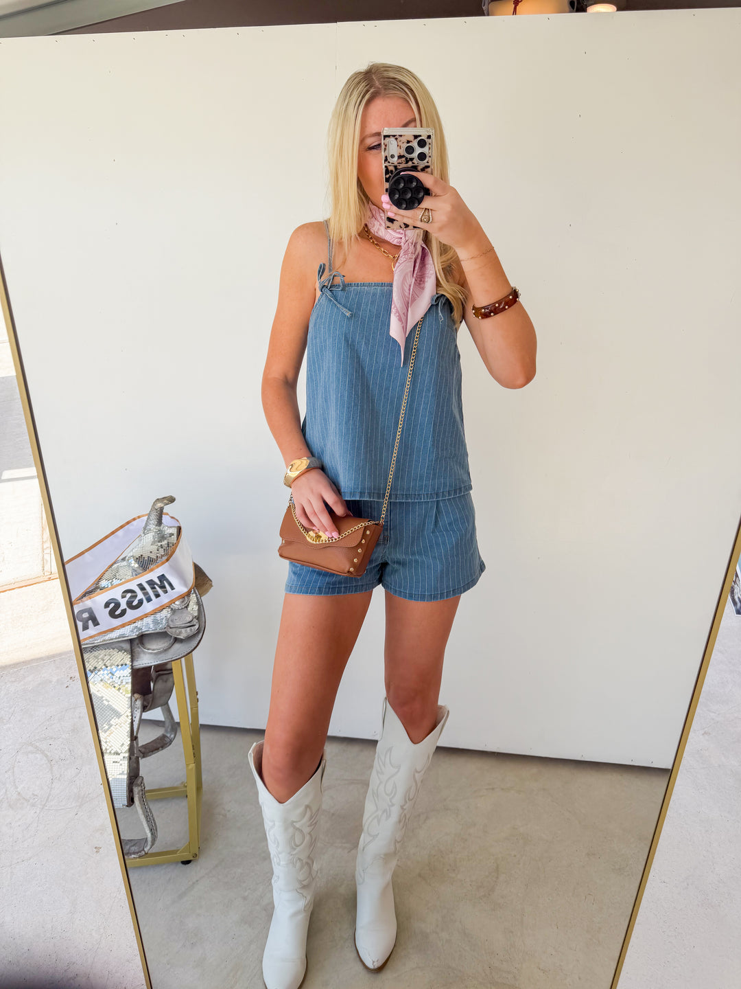 Denim Pinstripe Short Set