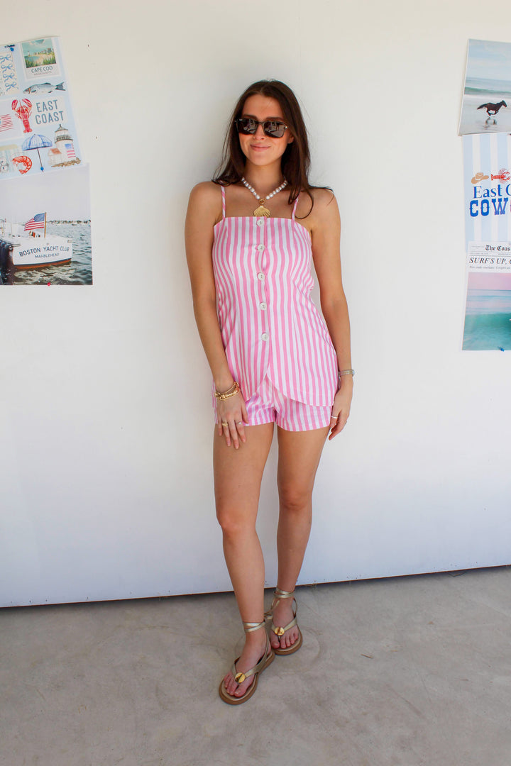 Pink and White Striped Romper