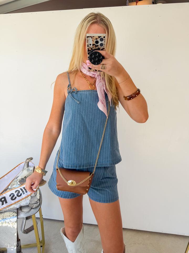 Denim Pinstripe Short Set