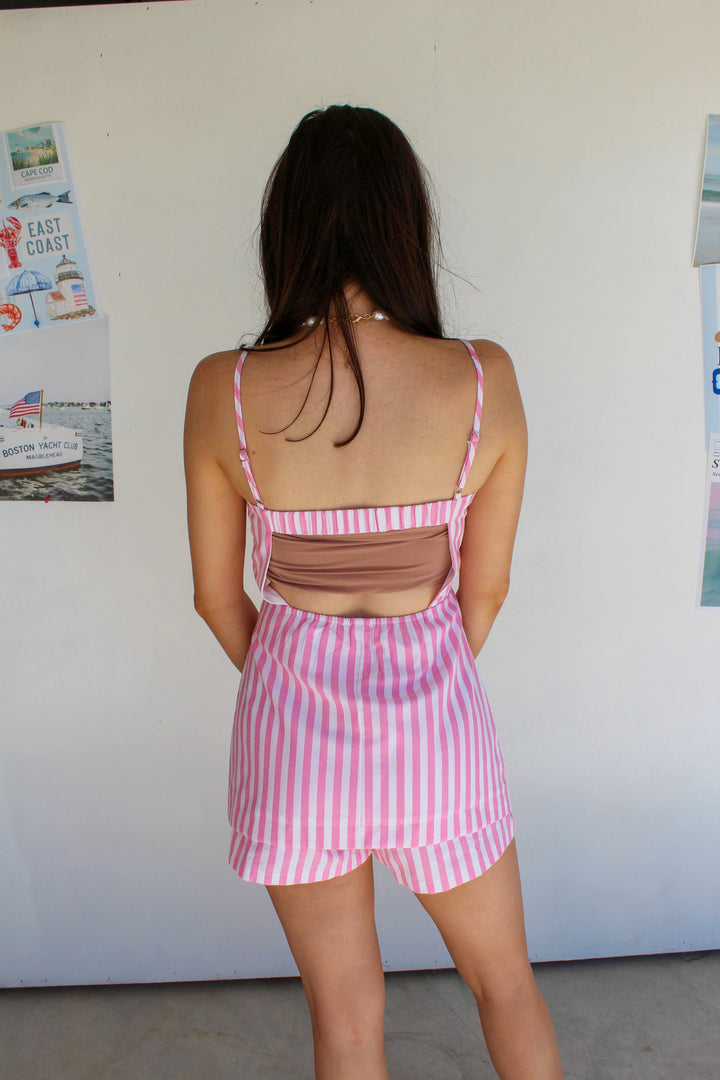 Pink and White Striped Romper
