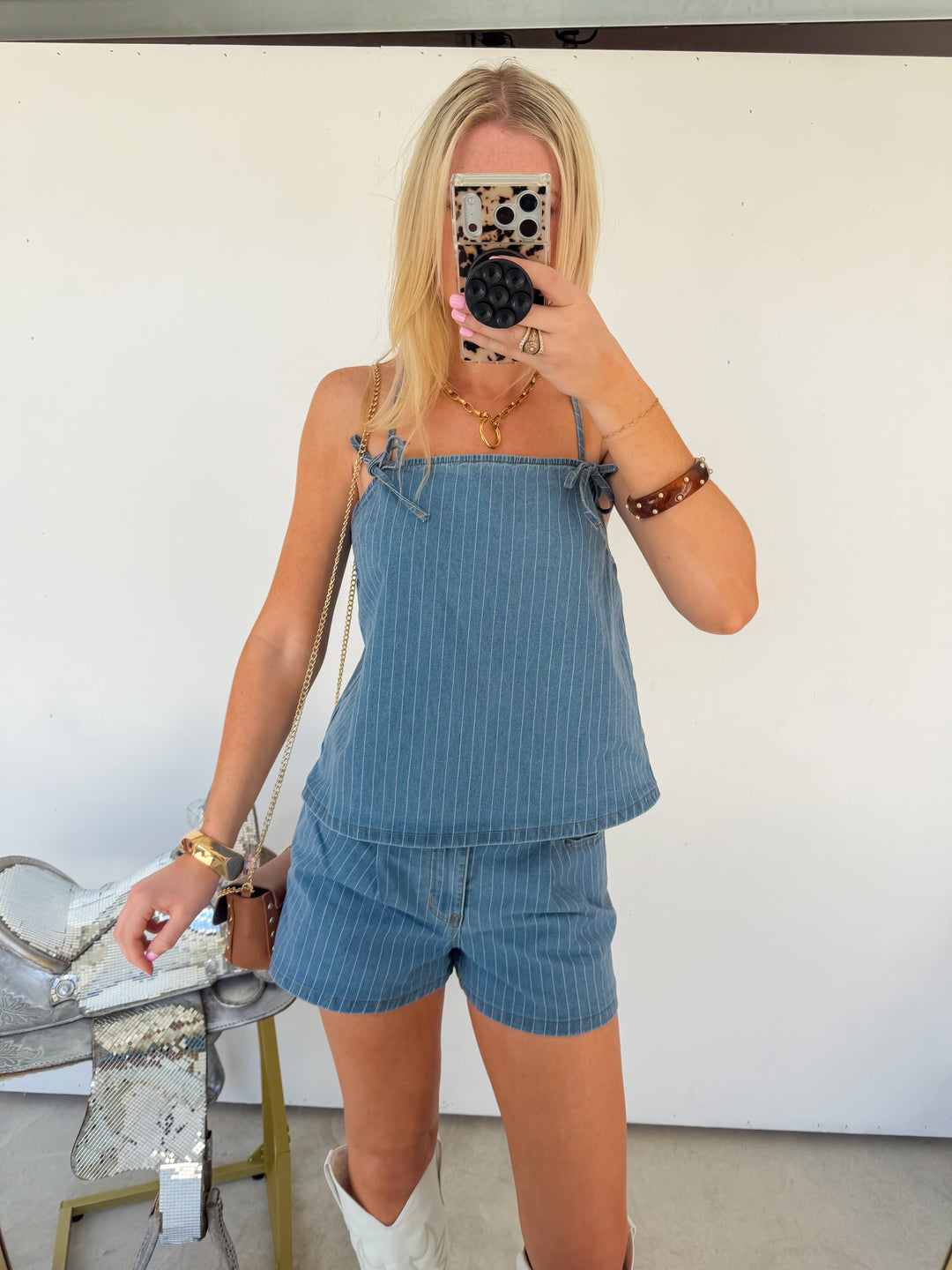 Denim Pinstripe Short Set
