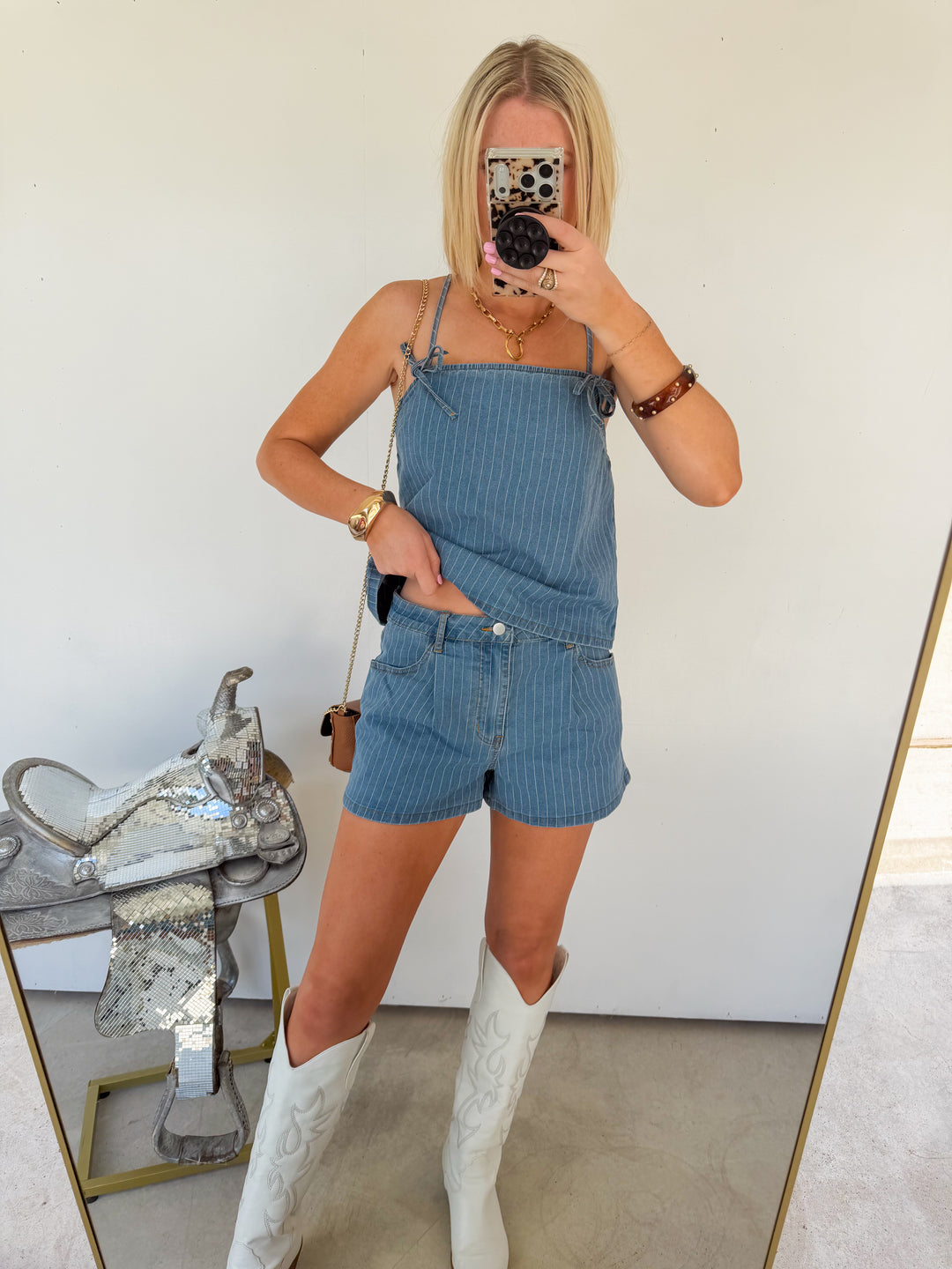 Denim Pinstripe Short Set