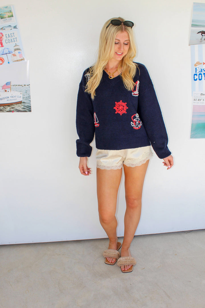 Red & Navy Coastal Sweater