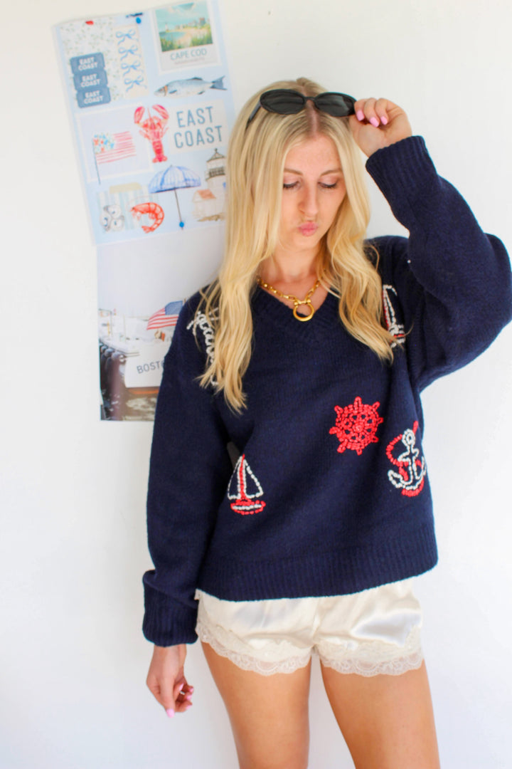 Red & Navy Coastal Sweater