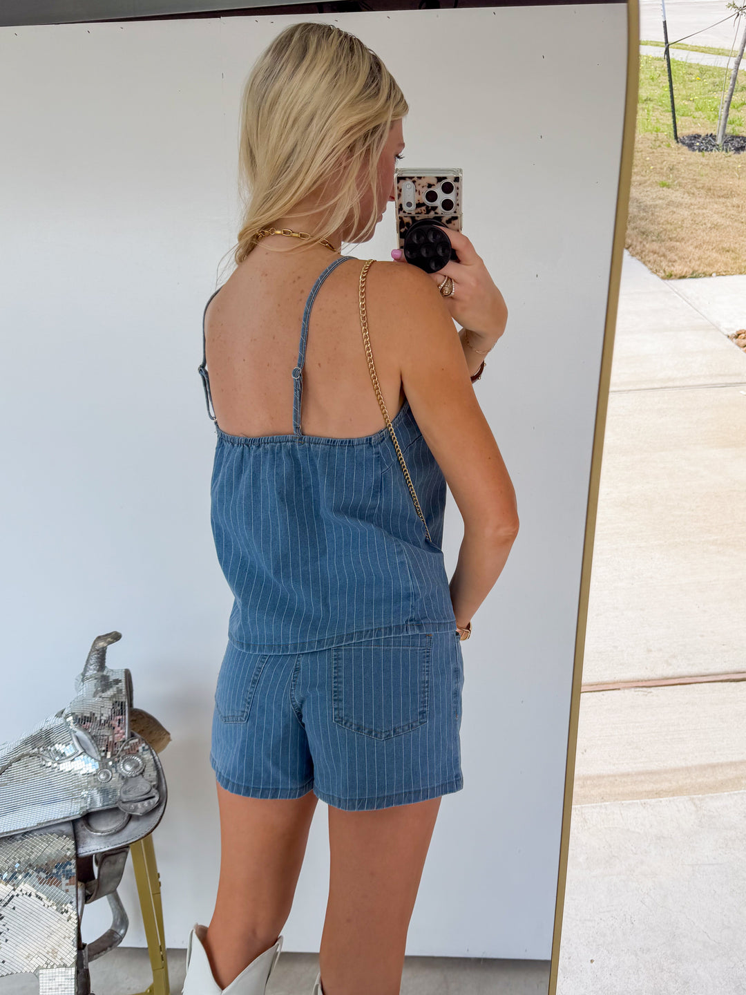 Denim Pinstripe Short Set