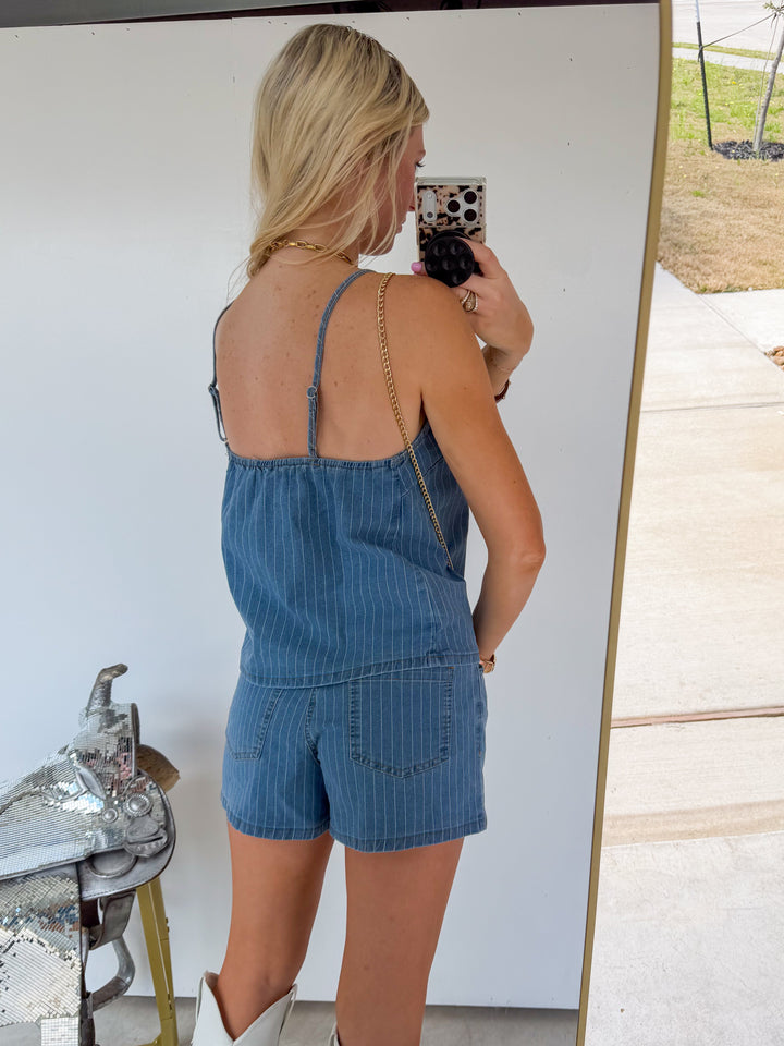 Denim Pinstripe Short Set