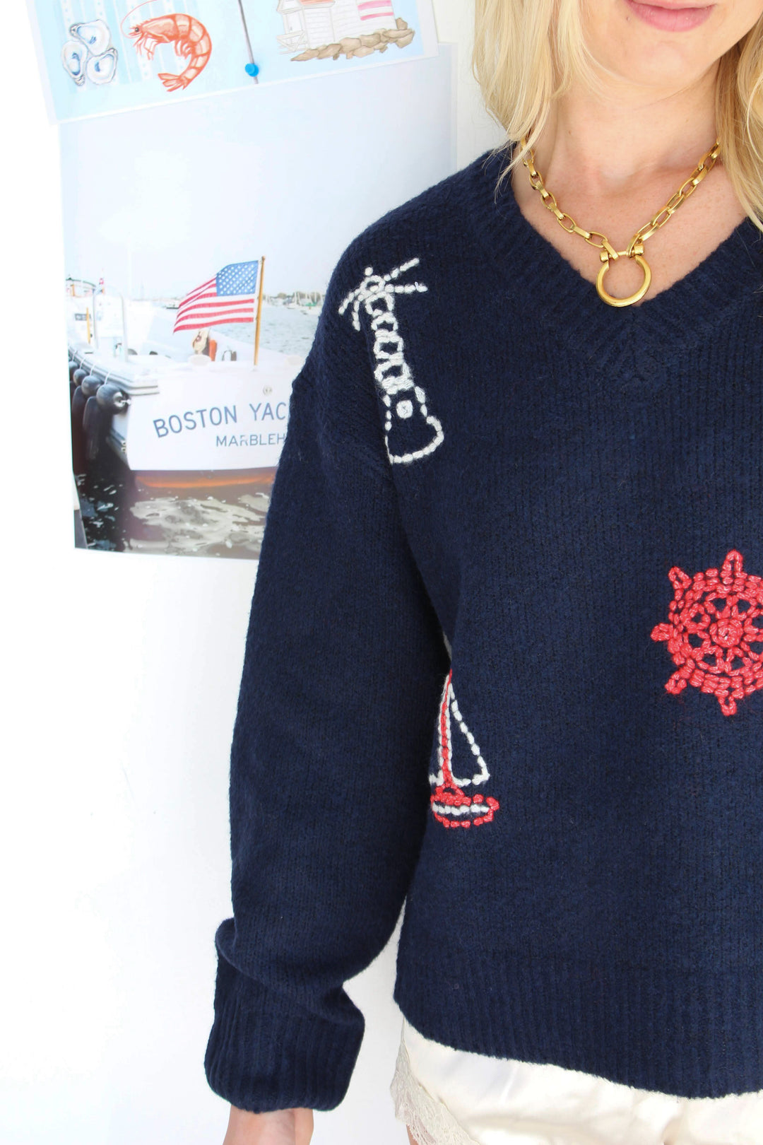 Red & Navy Coastal Sweater