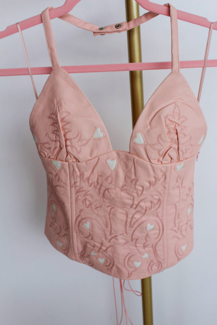 Pink Leather Hearts Corset Top