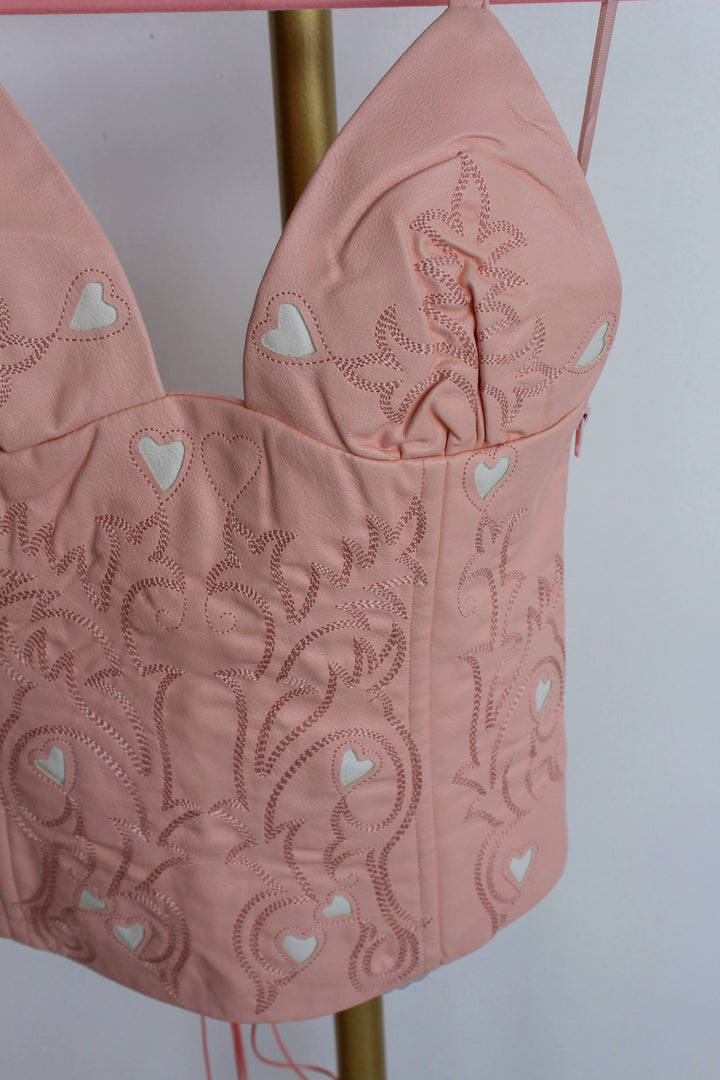 Pink Leather Hearts Corset Top