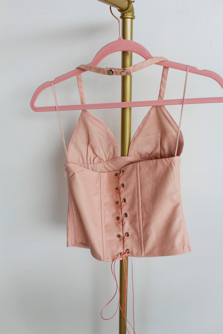 Pink Leather Hearts Corset Top