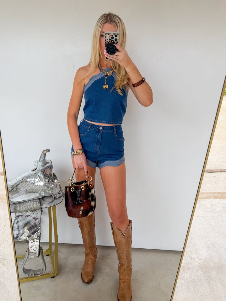 Denim Halter Tie Set