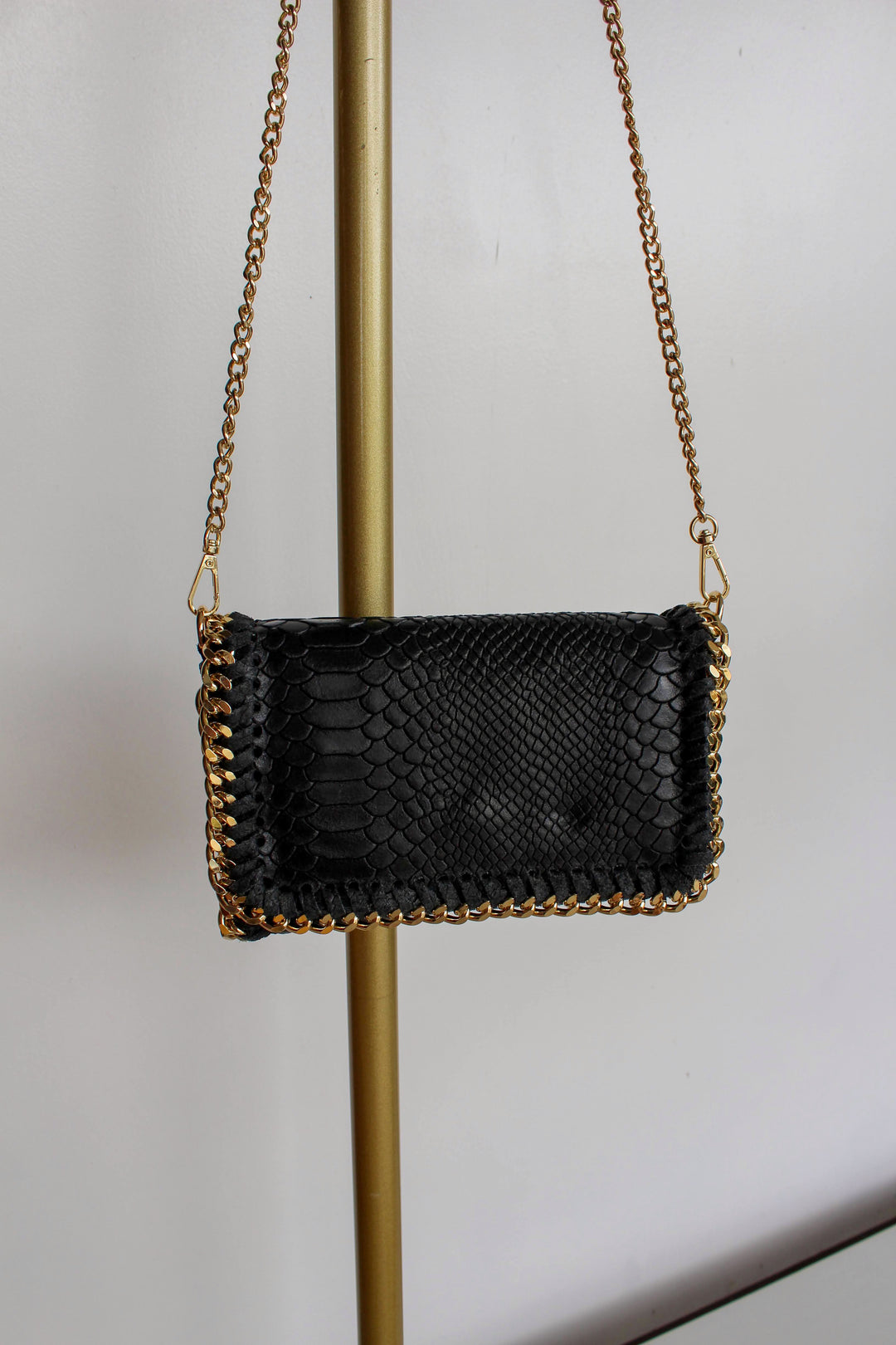 Leather Side Purse in Black Croc