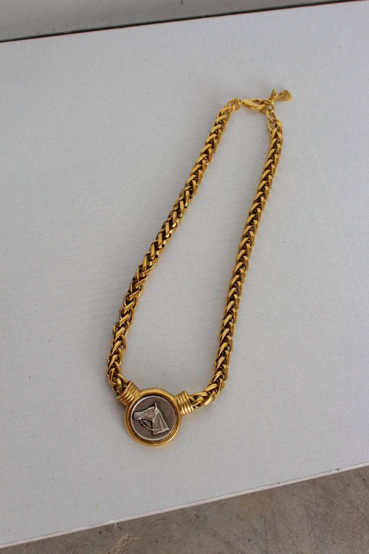 Gold & Silver Horse Coin Brass Necklace