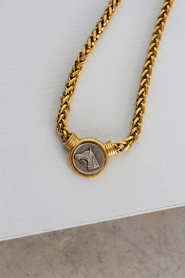 Gold & Silver Horse Coin Brass Necklace
