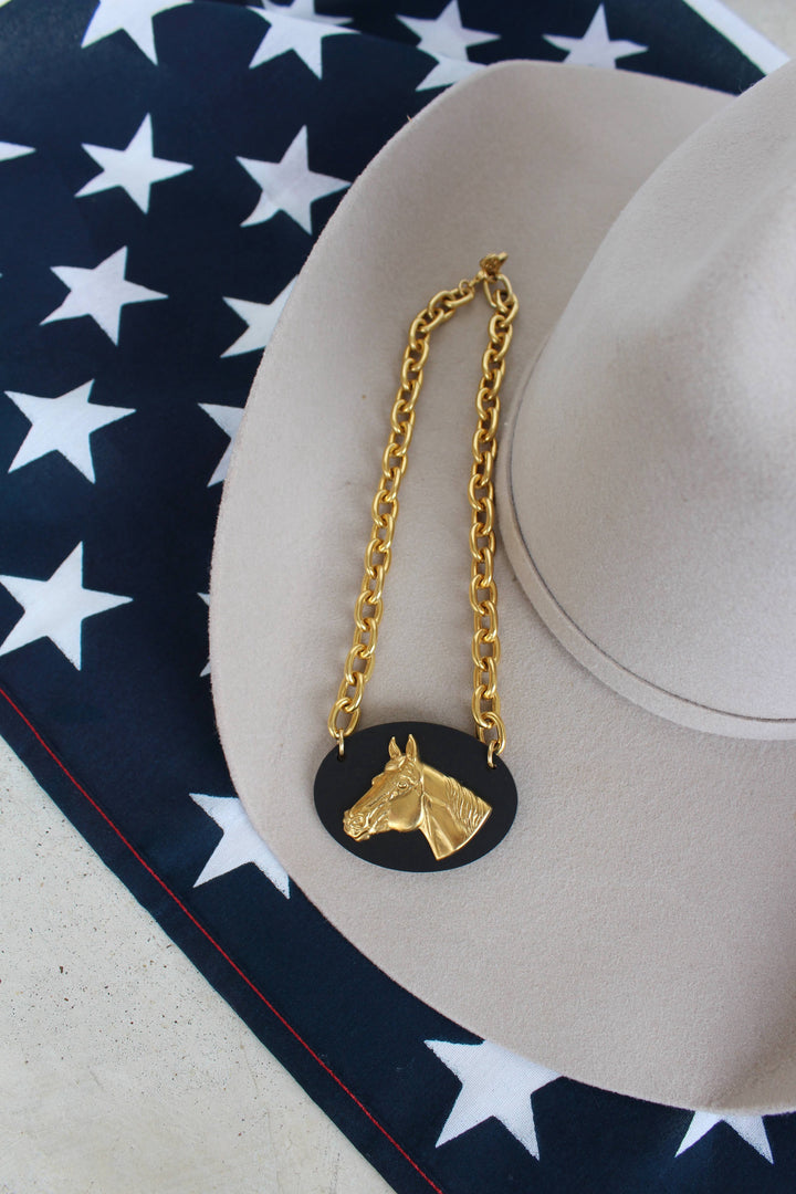 Black Plate Horse Head Necklace