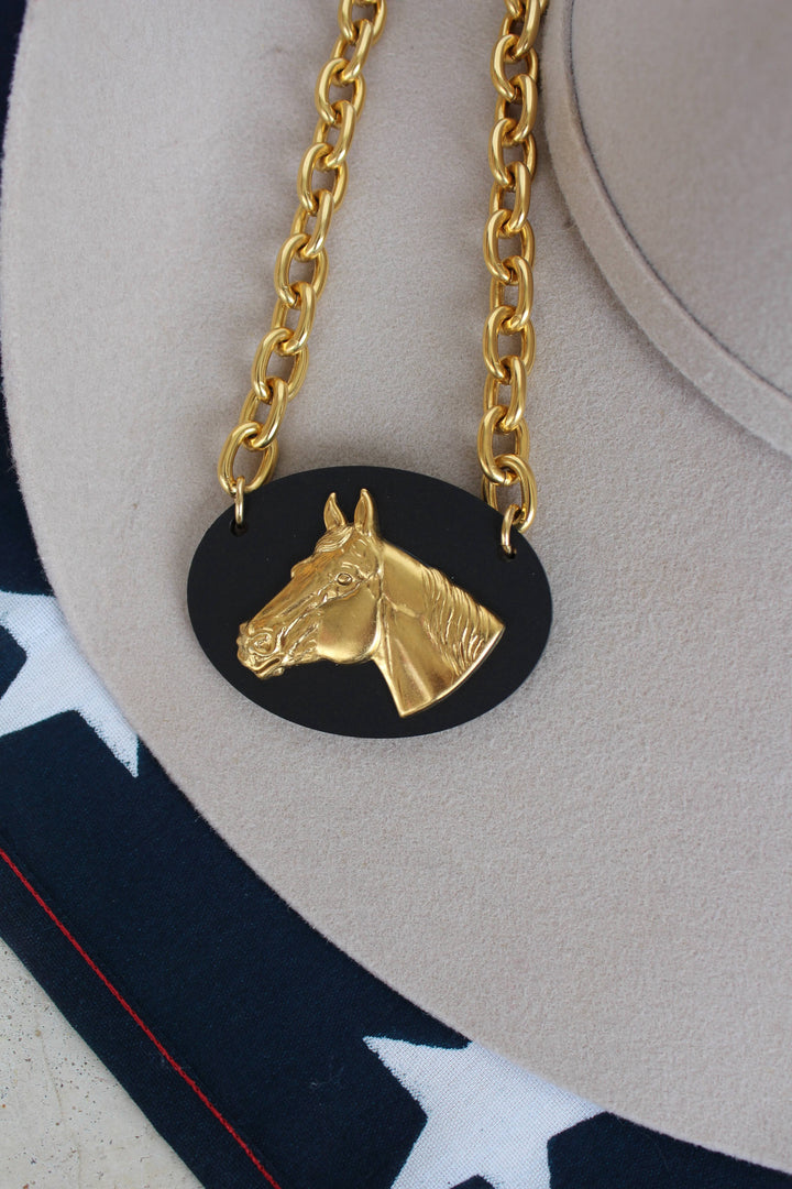 Black Plate Horse Head Necklace
