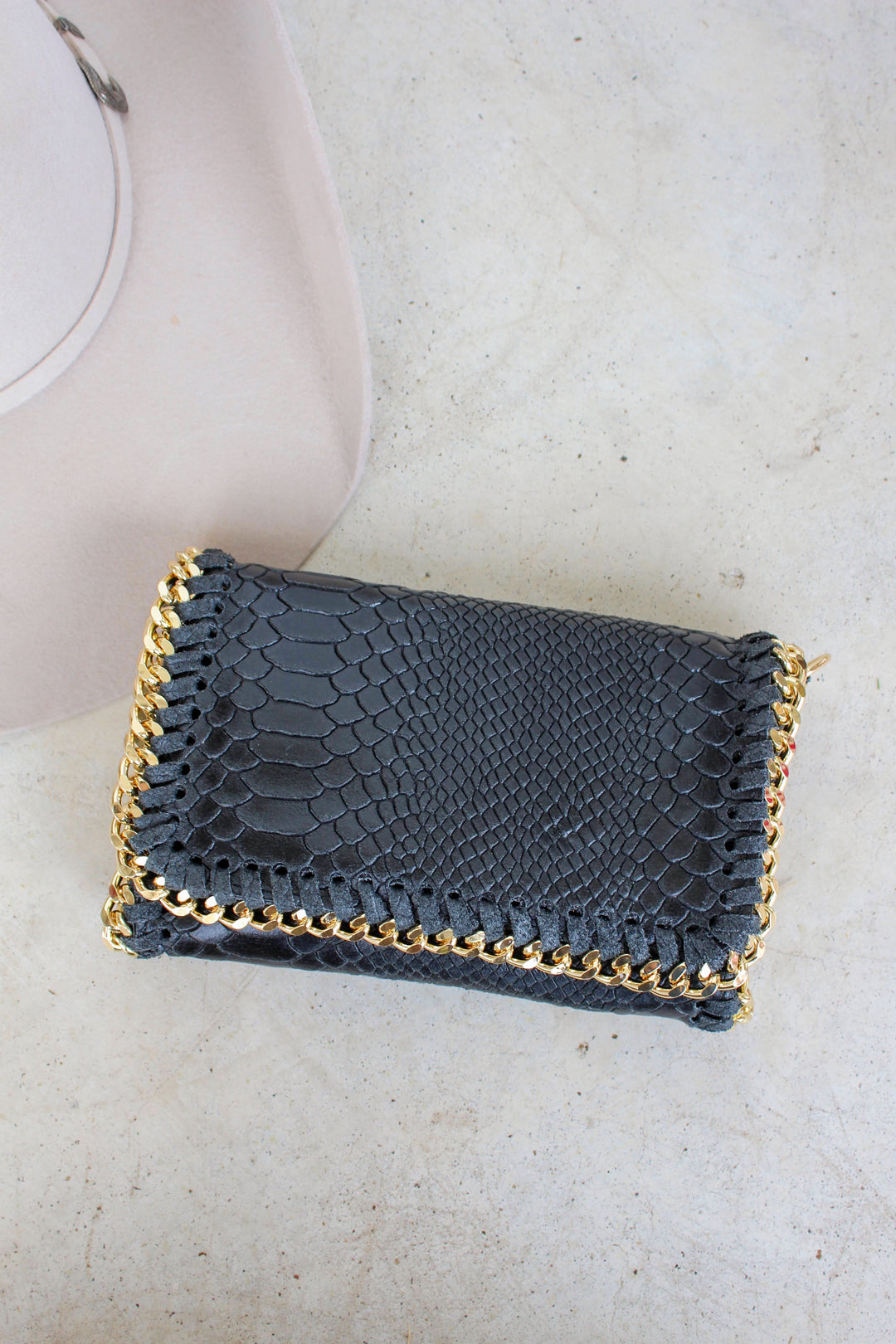 Leather Side Purse in Black Croc